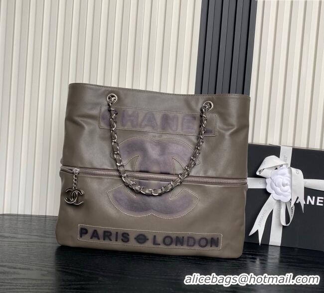 Market Sells Chanel Printed Leather Vintage Airport Shopping Bag A9901 Grey 2025