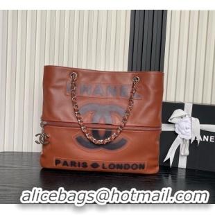 Luxury Cheap Chanel Printed Leather Vintage Airport Shopping Bag A9901 Brown 2025