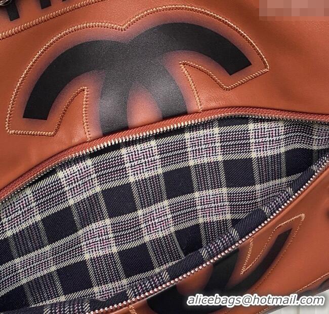 Luxury Cheap Chanel Printed Leather Vintage Airport Shopping Bag A9901 Brown 2025