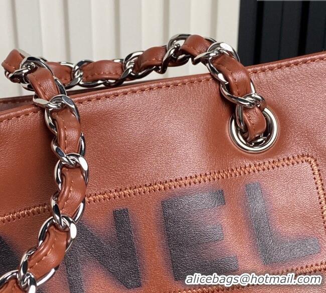 Luxury Cheap Chanel Printed Leather Vintage Airport Shopping Bag A9901 Brown 2025