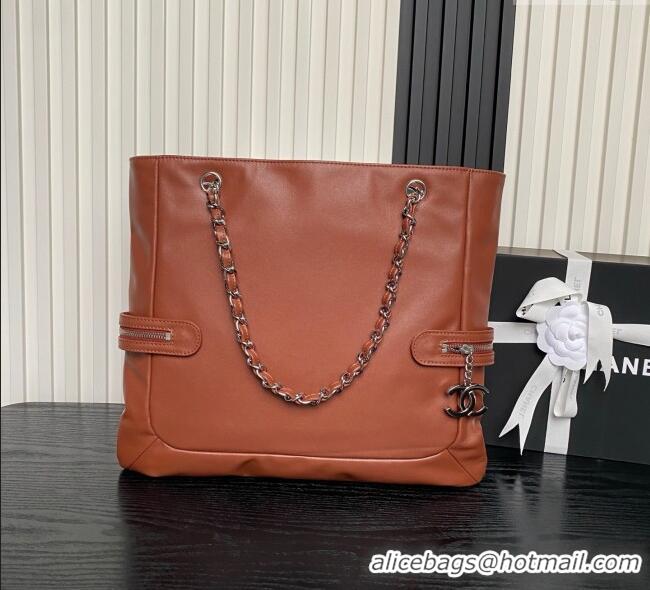 Luxury Cheap Chanel Printed Leather Vintage Airport Shopping Bag A9901 Brown 2025