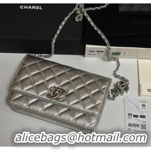 Shop Bulk Chanel Grained Calfskin Wallet On Chain WOC AP3938 Silver 2025
