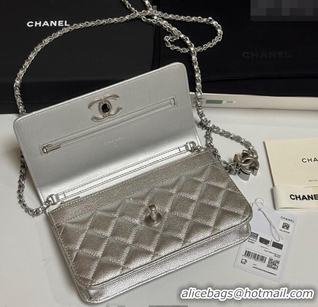 Shop Bulk Chanel Grained Calfskin Wallet On Chain WOC AP3938 Silver 2025