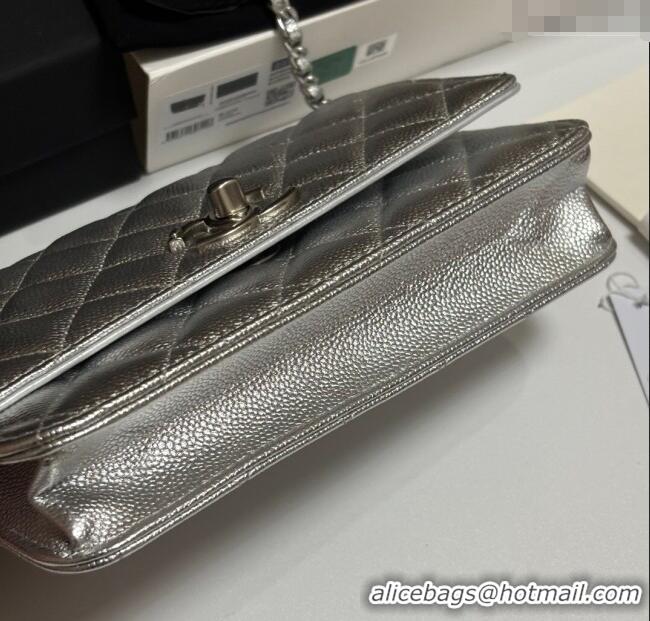 Shop Bulk Chanel Grained Calfskin Wallet On Chain WOC AP3938 Silver 2025