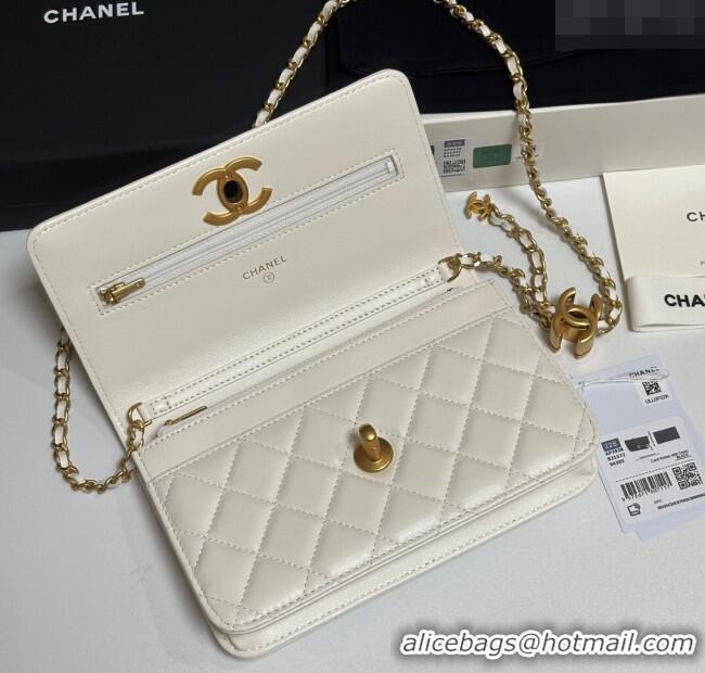Top Grade Chanel Shiny Lambskin Wallet On Chain WOC AP3938 White 2025