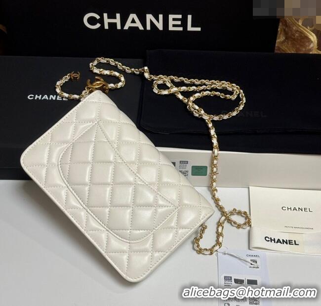 Top Grade Chanel Shiny Lambskin Wallet On Chain WOC AP3938 White 2025