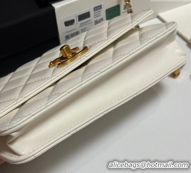 Top Grade Chanel Shiny Lambskin Wallet On Chain WOC AP3938 White 2025