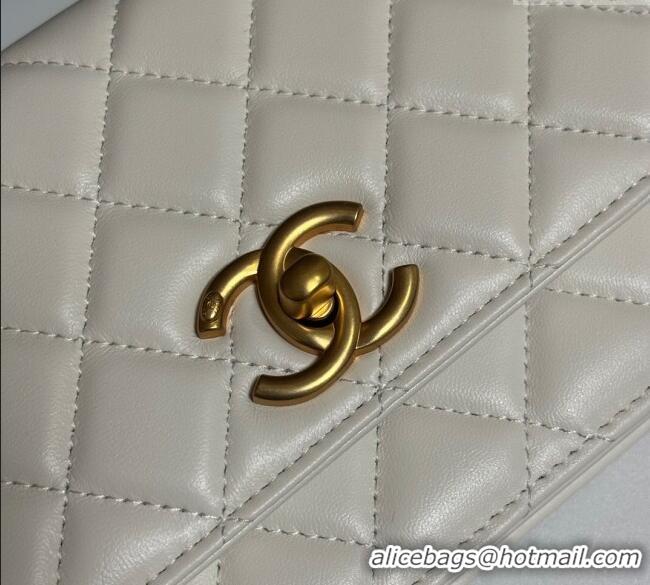 Top Grade Chanel Shiny Lambskin Wallet On Chain WOC AP3938 White 2025