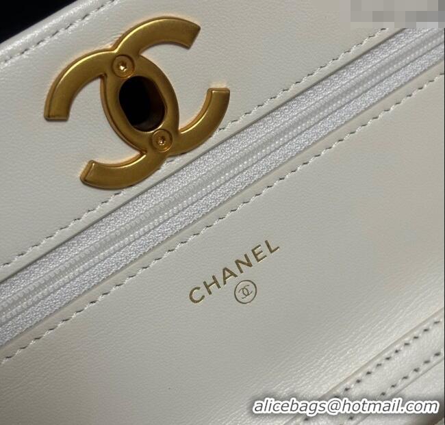 Top Grade Chanel Shiny Lambskin Wallet On Chain WOC AP3938 White 2025
