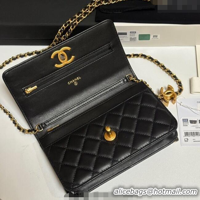Buy Cheap Chanel Shiny Lambskin Wallet On Chain WOC AP3938 Black 2025