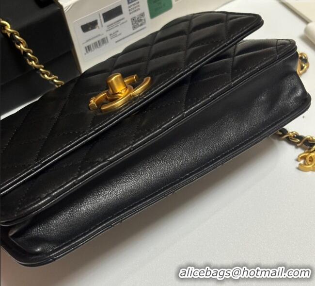 Buy Cheap Chanel Shiny Lambskin Wallet On Chain WOC AP3938 Black 2025