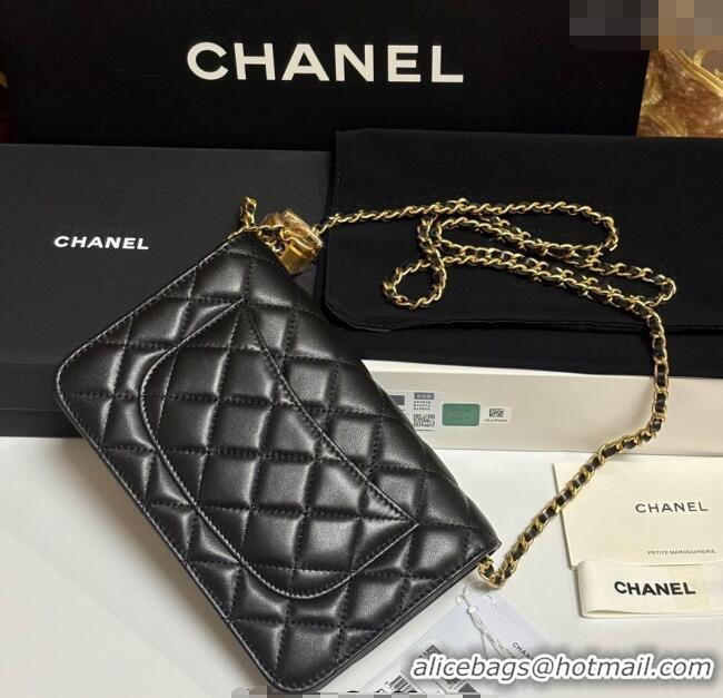 Buy Cheap Chanel Shiny Lambskin Wallet On Chain WOC AP3938 Black 2025