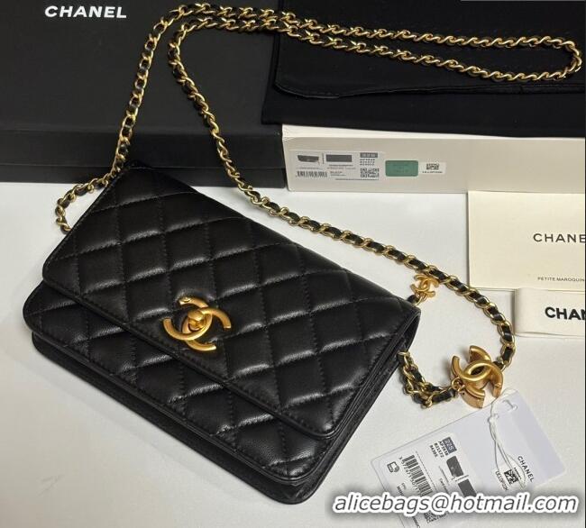 Buy Cheap Chanel Shiny Lambskin Wallet On Chain WOC AP3938 Black 2025