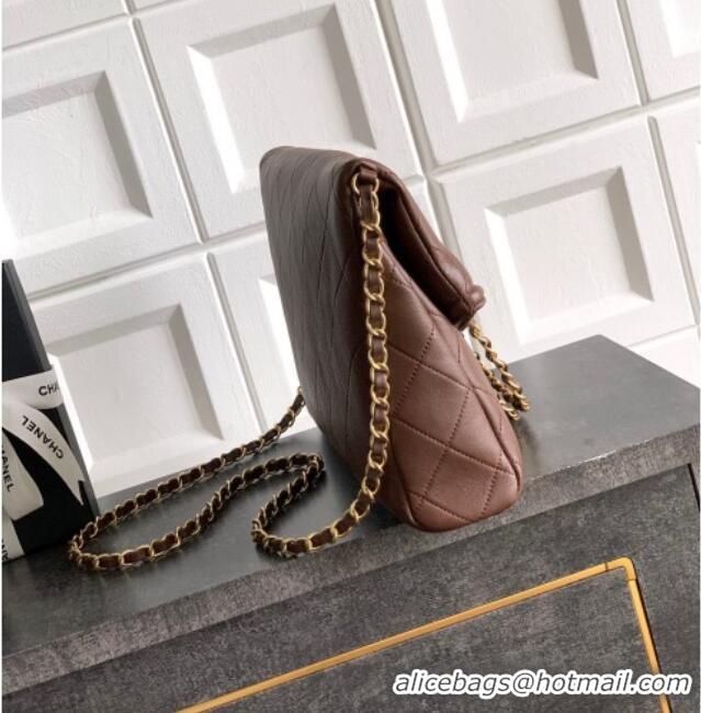 Low Cost Chanel Quilted Leather Large Flap Handbag CH101001 Dark Brown 2025