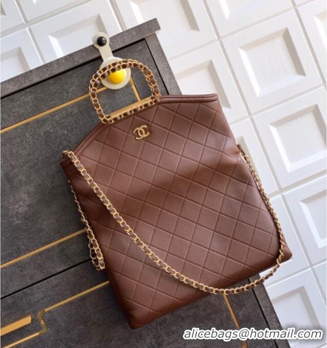 Low Cost Chanel Quilted Leather Large Flap Handbag CH101001 Dark Brown 2025