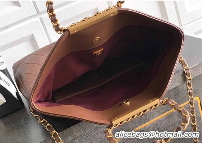 Low Cost Chanel Quilted Leather Large Flap Handbag CH101001 Dark Brown 2025