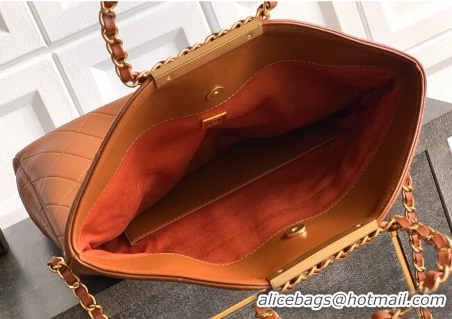 Luxury Classic Chanel Quilted Leather Large Flap Handbag CH101001 Caramel Brown 2025
