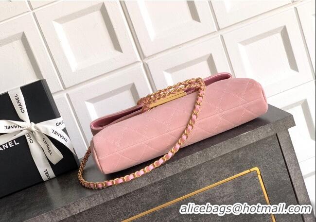 New Arrivals Chanel Quilted Suede Large Flap Handbag CH101001 Pink 2025