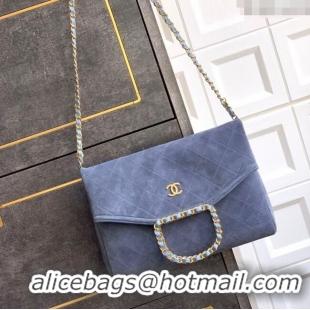 Market Sells Chanel Quilted Suede Large Flap Handbag CH101001 Dusty Blue 2025