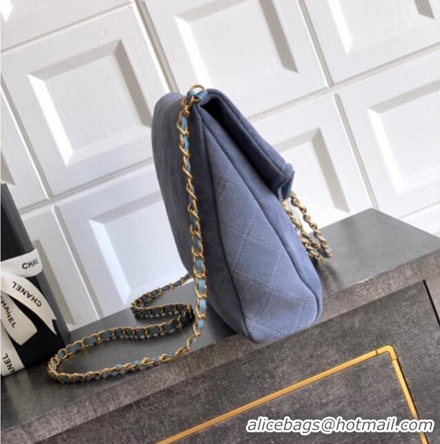Market Sells Chanel Quilted Suede Large Flap Handbag CH101001 Dusty Blue 2025