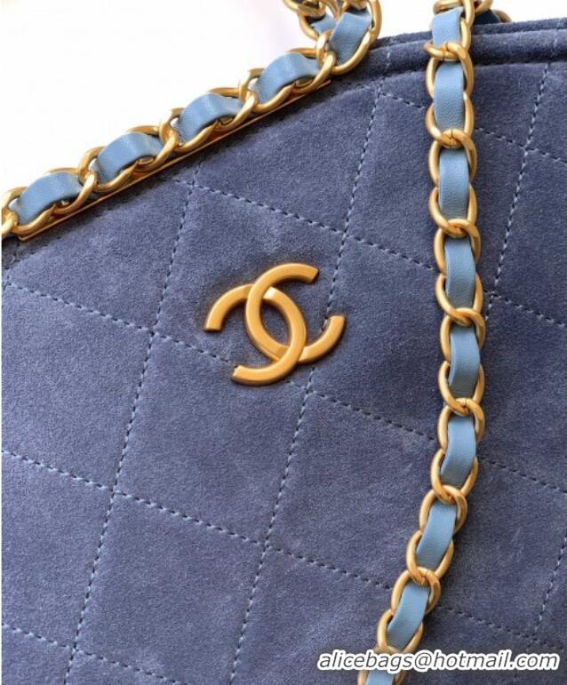 Market Sells Chanel Quilted Suede Large Flap Handbag CH101001 Dusty Blue 2025