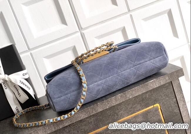 Market Sells Chanel Quilted Suede Large Flap Handbag CH101001 Dusty Blue 2025