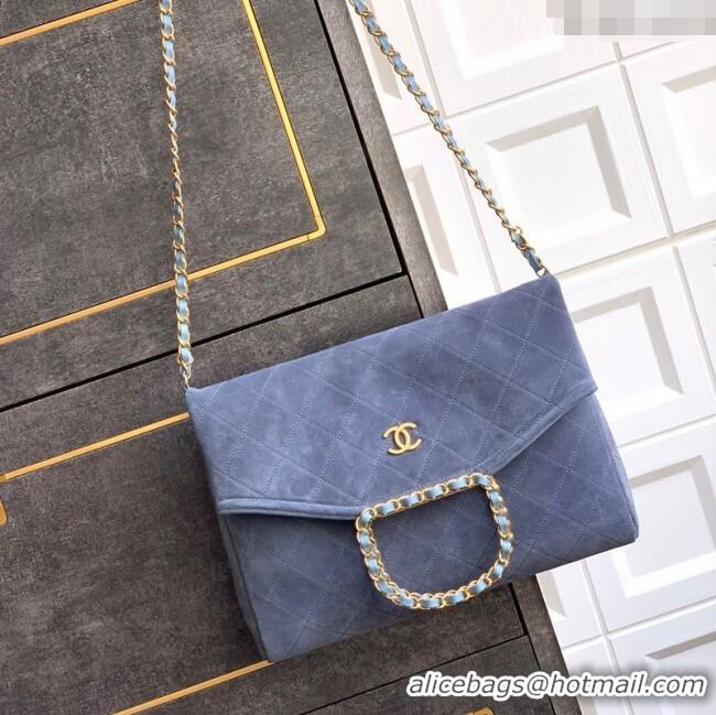 Market Sells Chanel Quilted Suede Large Flap Handbag CH101001 Dusty Blue 2025