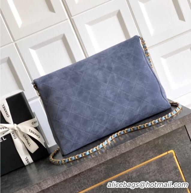 Market Sells Chanel Quilted Suede Large Flap Handbag CH101001 Dusty Blue 2025