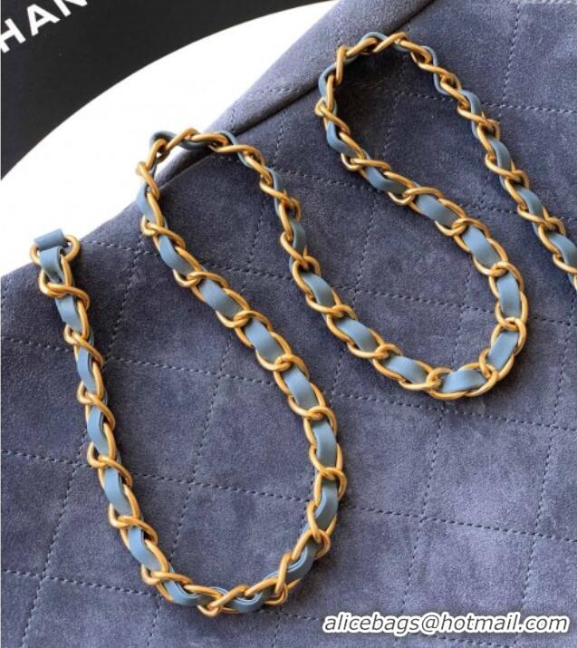 Market Sells Chanel Quilted Suede Large Flap Handbag CH101001 Dusty Blue 2025