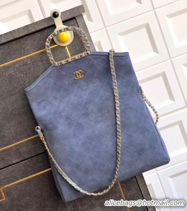 Market Sells Chanel Quilted Suede Large Flap Handbag CH101001 Dusty Blue 2025