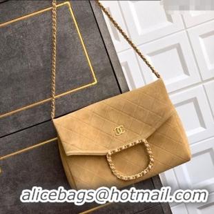 New Stylish Chanel Quilted Suede Large Flap Handbag CH101001 Khaki Yellow 2025