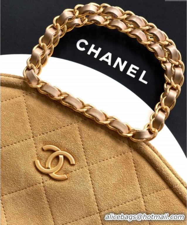 New Stylish Chanel Quilted Suede Large Flap Handbag CH101001 Khaki Yellow 2025