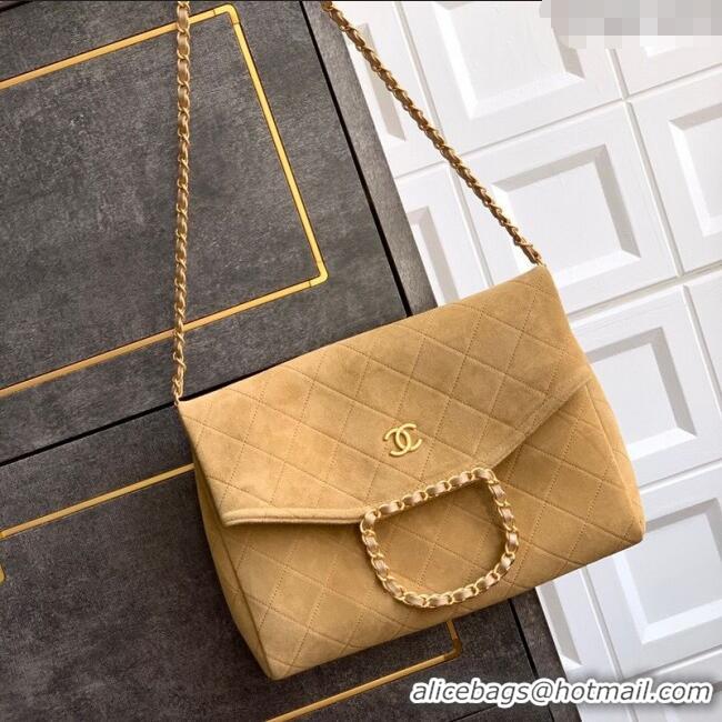 New Stylish Chanel Quilted Suede Large Flap Handbag CH101001 Khaki Yellow 2025