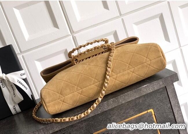 New Stylish Chanel Quilted Suede Large Flap Handbag CH101001 Khaki Yellow 2025