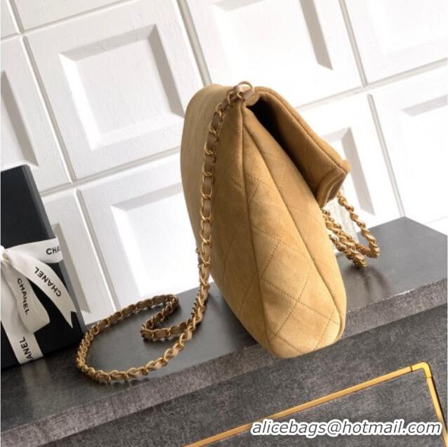 New Stylish Chanel Quilted Suede Large Flap Handbag CH101001 Khaki Yellow 2025