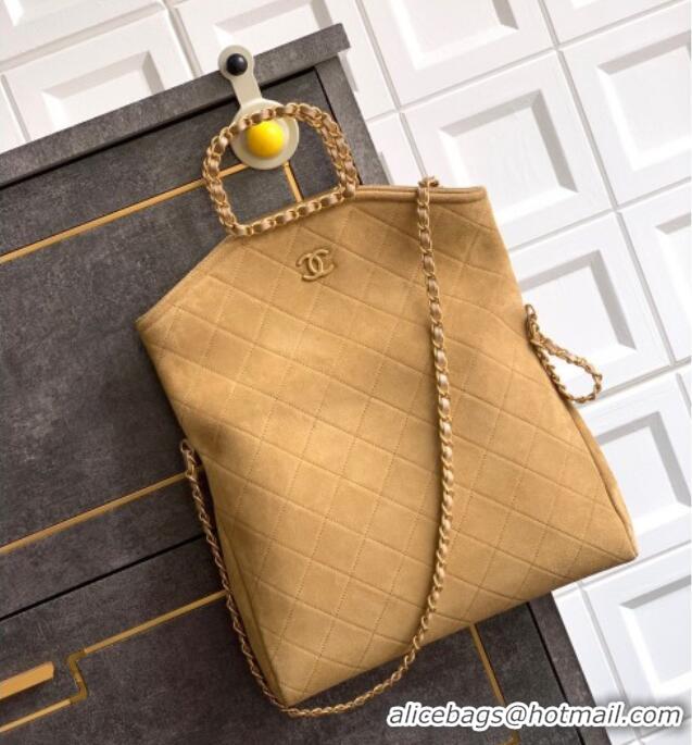 New Stylish Chanel Quilted Suede Large Flap Handbag CH101001 Khaki Yellow 2025