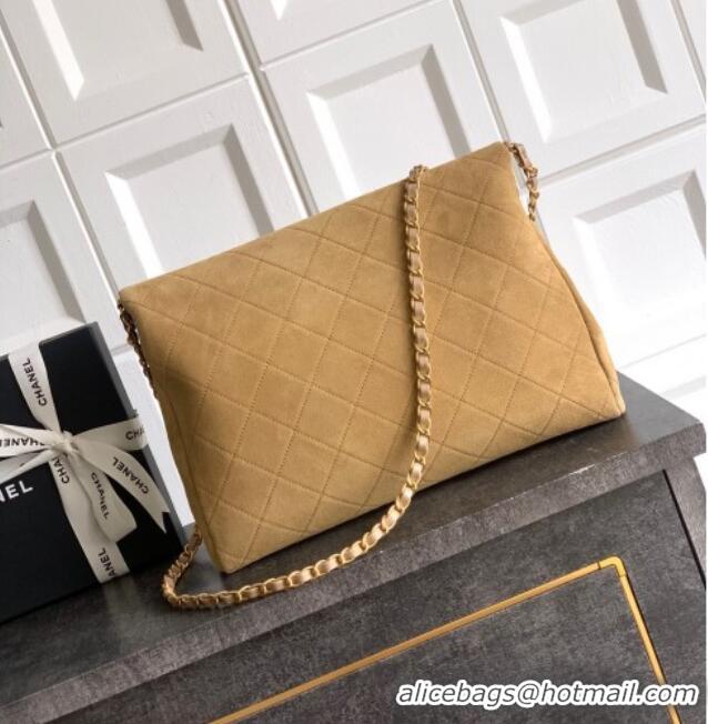 New Stylish Chanel Quilted Suede Large Flap Handbag CH101001 Khaki Yellow 2025