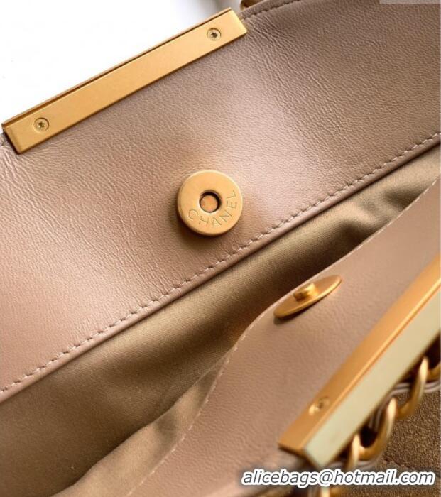 New Stylish Chanel Quilted Suede Large Flap Handbag CH101001 Khaki Yellow 2025