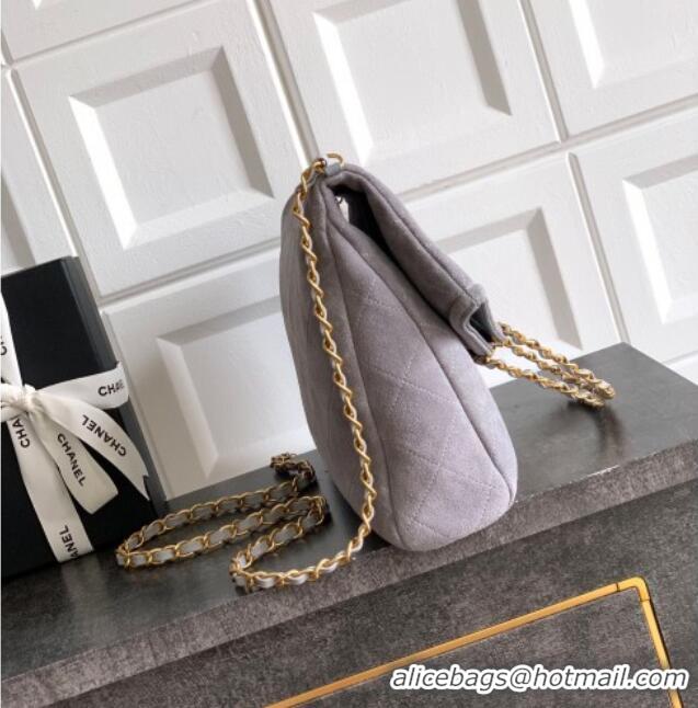 Spot Bulk Chanel Quilted Suede Large Flap Handbag CH101001 Grey 2025