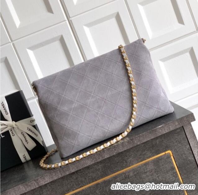 Spot Bulk Chanel Quilted Suede Large Flap Handbag CH101001 Grey 2025