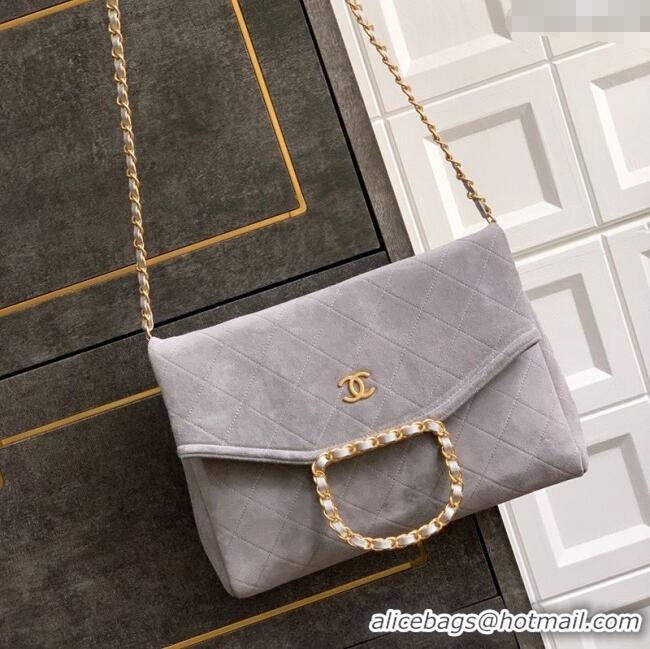 Spot Bulk Chanel Quilted Suede Large Flap Handbag CH101001 Grey 2025