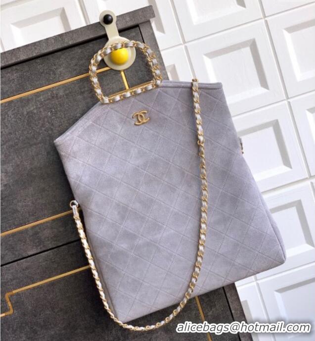 Spot Bulk Chanel Quilted Suede Large Flap Handbag CH101001 Grey 2025