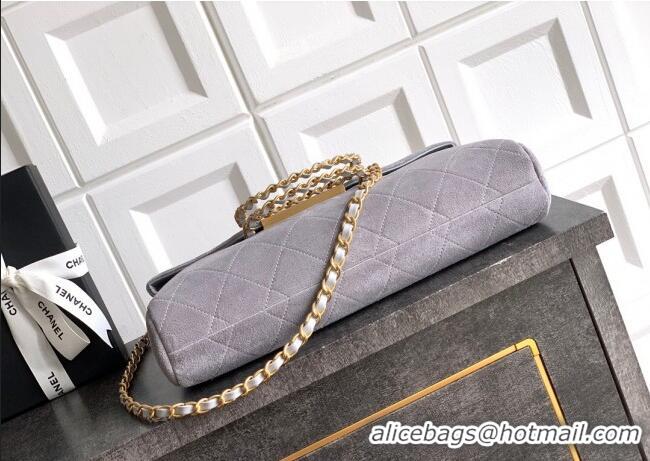 Spot Bulk Chanel Quilted Suede Large Flap Handbag CH101001 Grey 2025