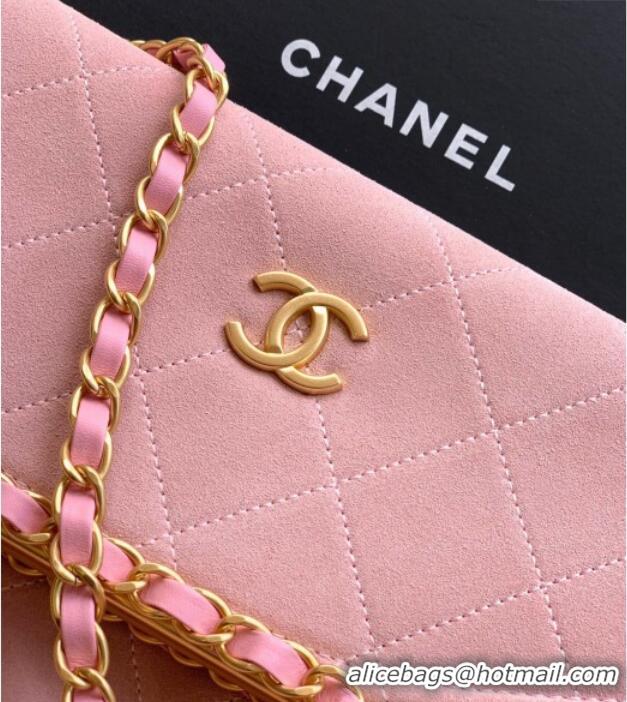 New Fashion Chanel Quilted Suede Medium Flap Handbag CH101001 Pink 2025