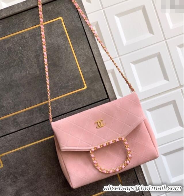 New Fashion Chanel Quilted Suede Medium Flap Handbag CH101001 Pink 2025