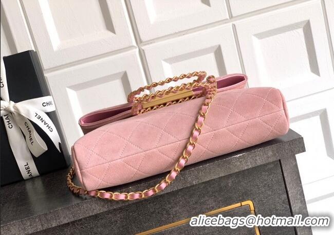 New Fashion Chanel Quilted Suede Medium Flap Handbag CH101001 Pink 2025