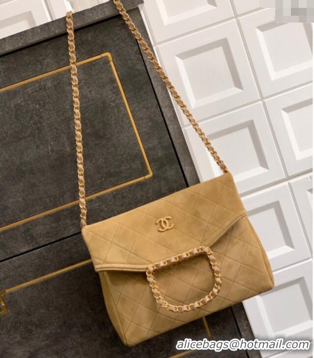 High Quality Chanel Quilted Suede Medium Flap Handbag CH101001 Khaki Yellow 2025