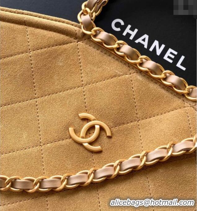 High Quality Chanel Quilted Suede Medium Flap Handbag CH101001 Khaki Yellow 2025
