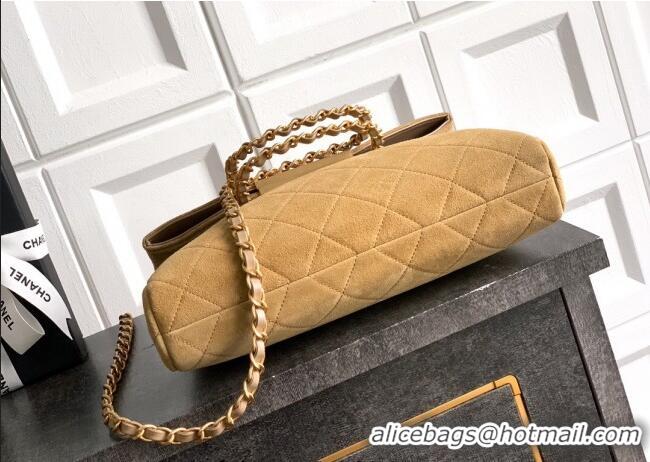 High Quality Chanel Quilted Suede Medium Flap Handbag CH101001 Khaki Yellow 2025