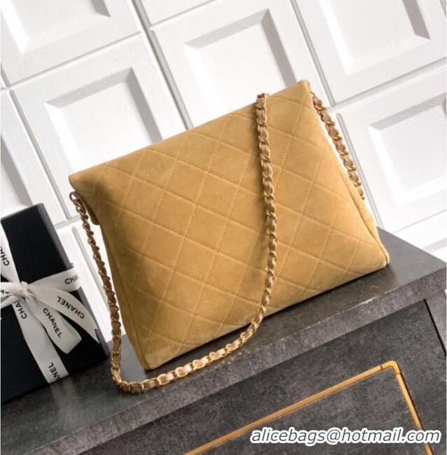 High Quality Chanel Quilted Suede Medium Flap Handbag CH101001 Khaki Yellow 2025